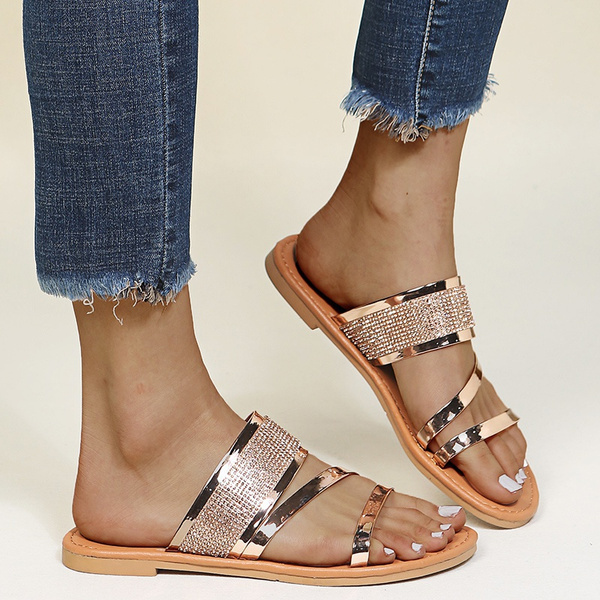 Summer Women's Fashion Flat Sandals Bright Casual Beach Slippers Plus Size 35-43