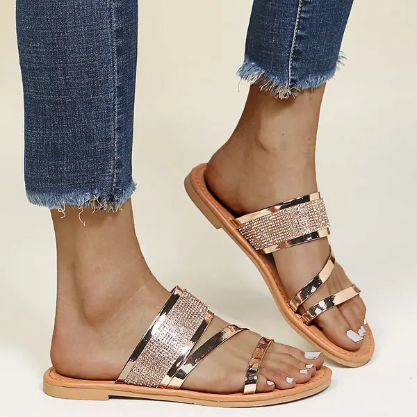 Summer Women's Fashion Flat Sandals Bright Casual Beach Slippers Plus Size 35-43