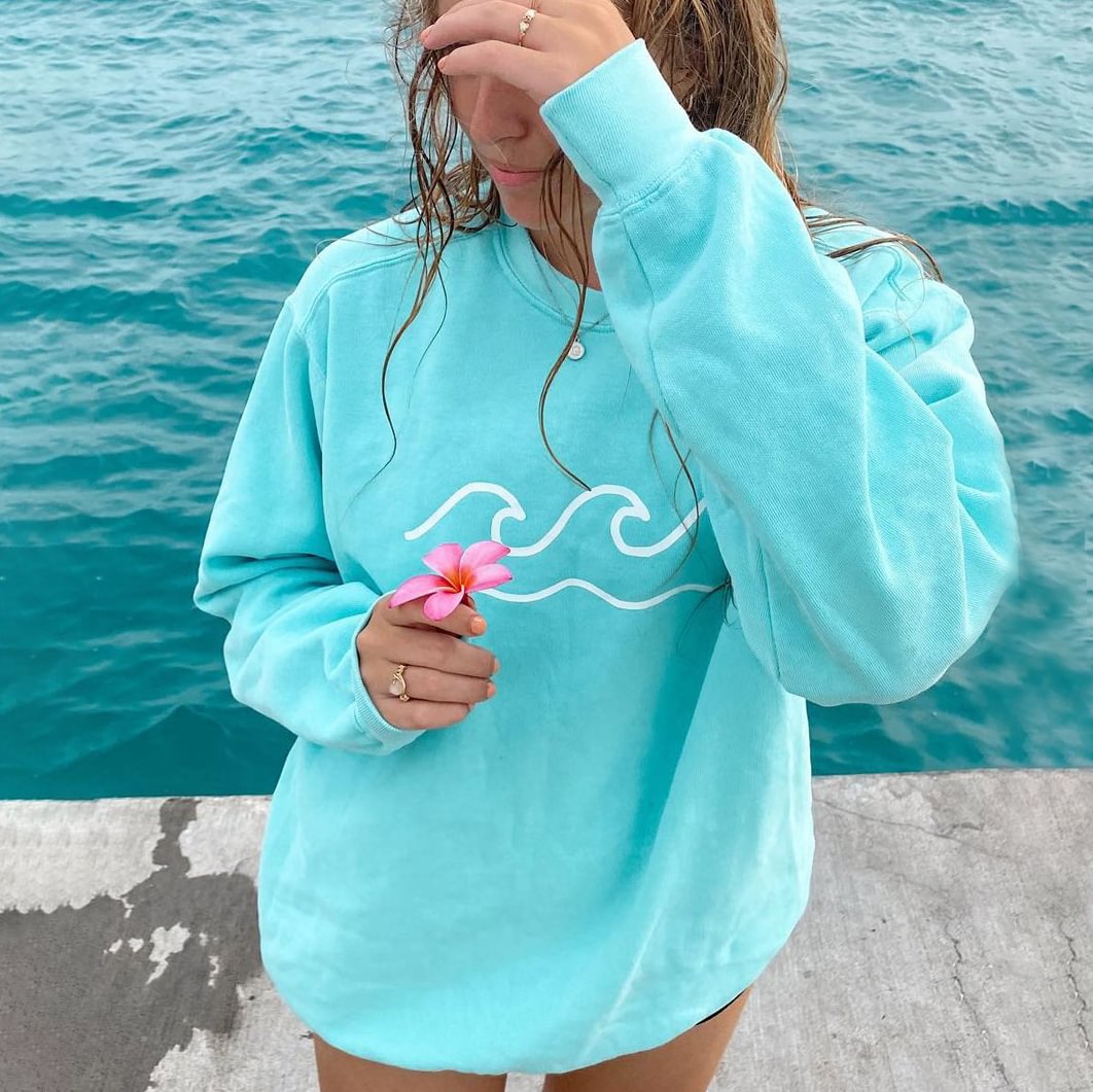 Blue Shores And Waves Printed Casual Sweatshirt