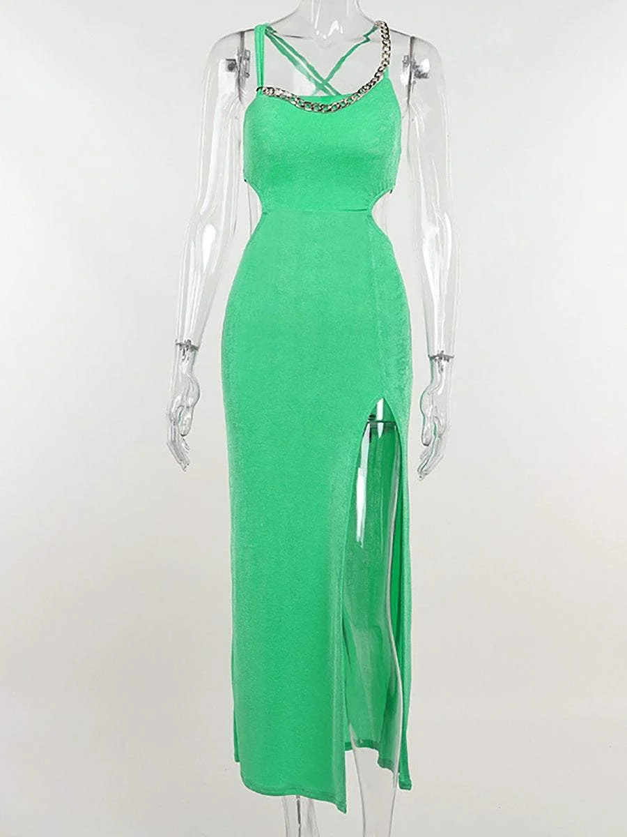 Sexy One Shoulder Chain Cutout Dress