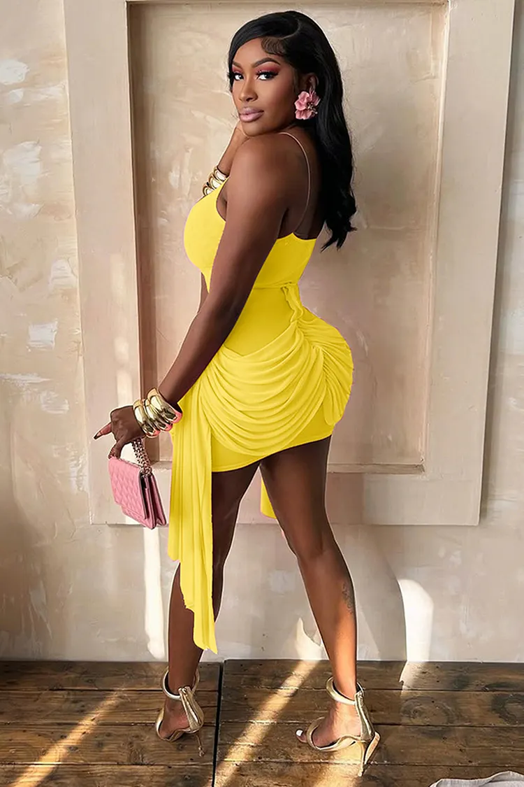 mini side waist cut out dress ASOS Design - One-Shoulder Blouson Mini Dress - Women - Polyester/Viscose/Nylon - 4 US