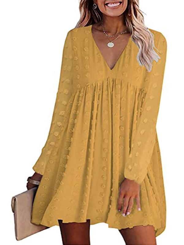 Women's V-neck Pullover Solid Chiffon Midi Dress