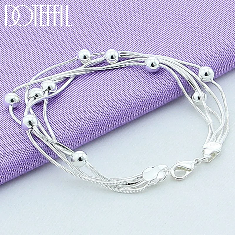 DOTEFFIL 925 Sterling Silver Five Snake Chain Bracelet Smooth Bead Silver Bracelet Women Jewelry