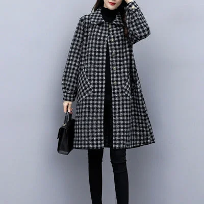 Long Small Fragrant Plaid Coat In Woolen Coat