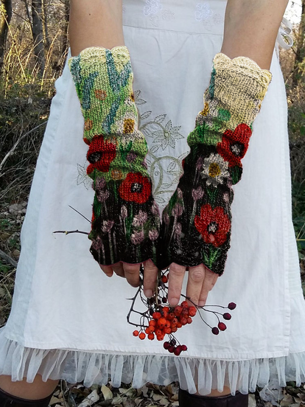 (Ship within 24 hours)Casual flower print warm gloves