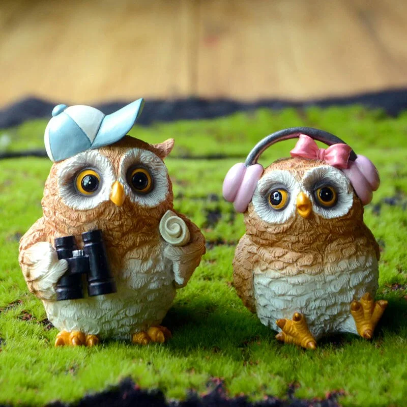 Creative Cute Bird Owls Statue Simulation Animal Miniature Fairy Garden & Terrarium Desktop Ornament Home Decoration Resin Gift
