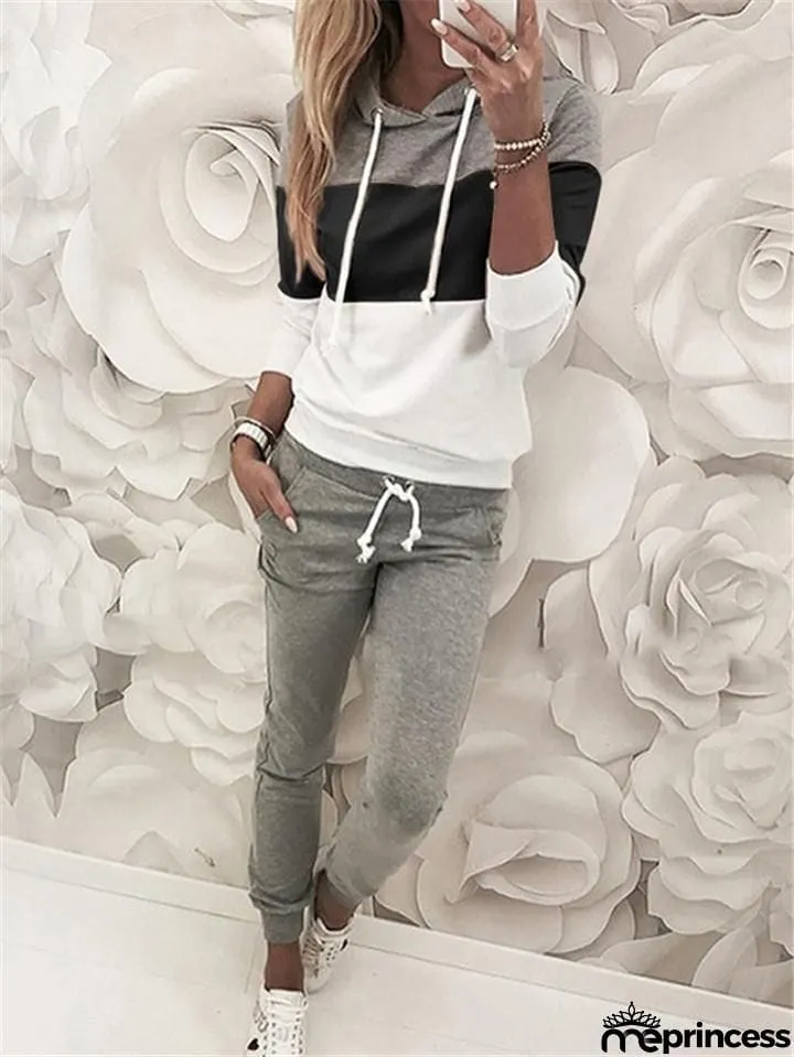 Contrasting Tracksuit Sets Drawstring Hooded Sweatshirt + Pocket Sweatpants