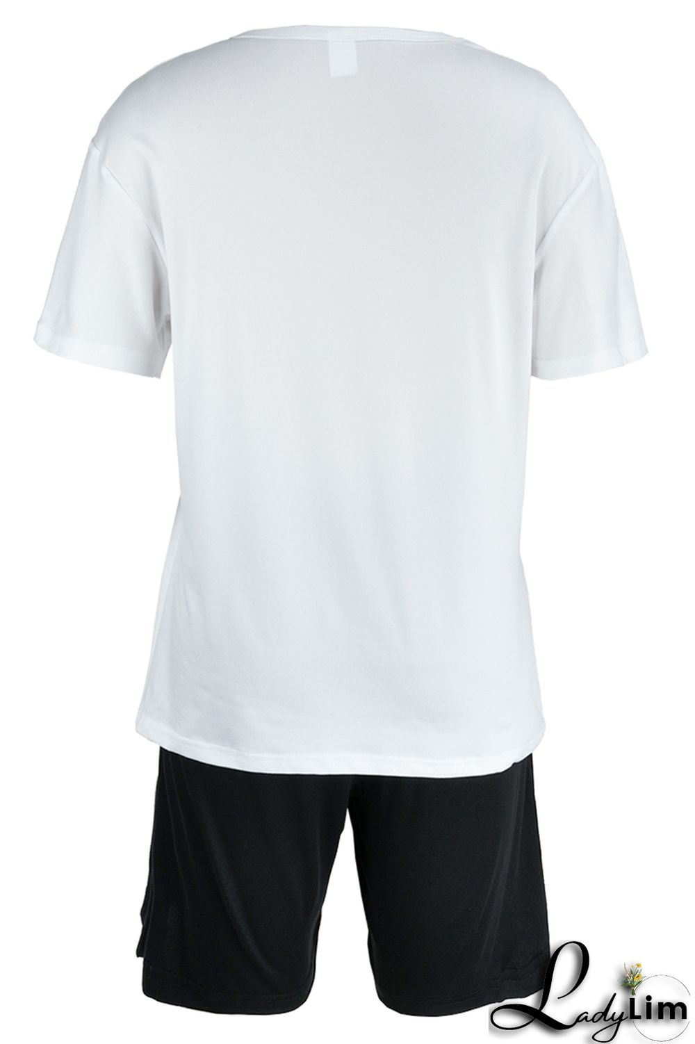 Rose Red Fashion Casual Letter Print Patchwork O Neck Short Sleeve Plus Size Two Pieces