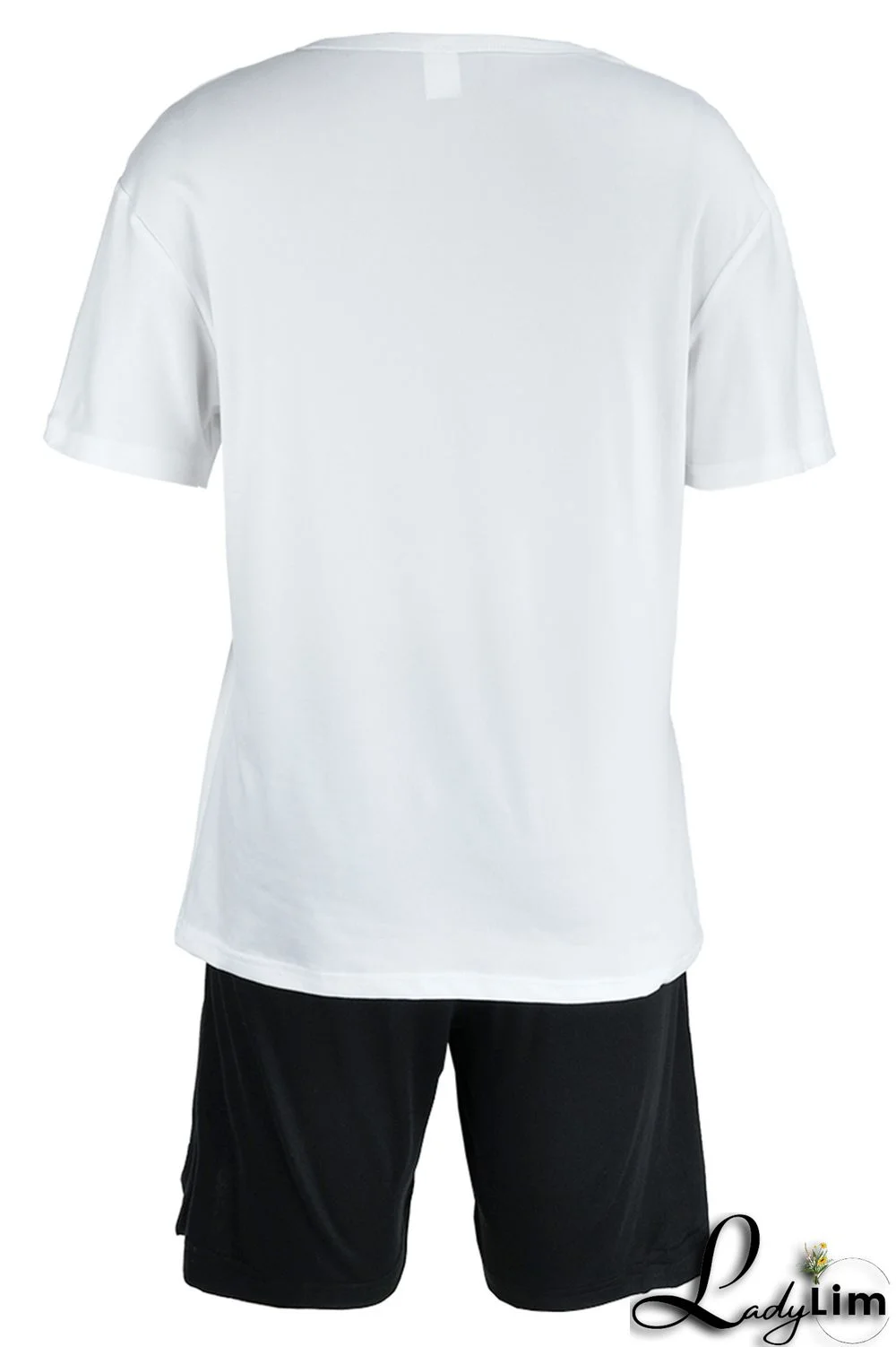 Rose Red Fashion Casual Letter Print Patchwork O Neck Short Sleeve Plus Size Two Pieces