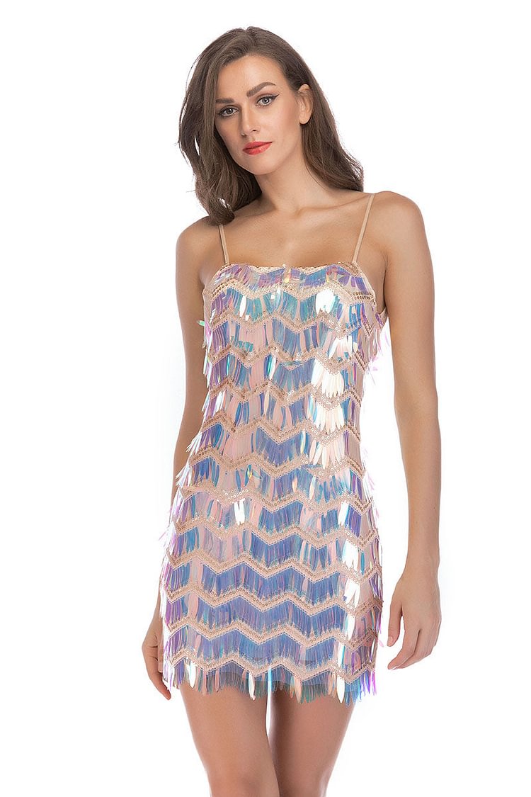 Sparkly Sequined Backless Spaghetti Straps Mini Dress - Shop Trendy Women's Clothing | LoverChic