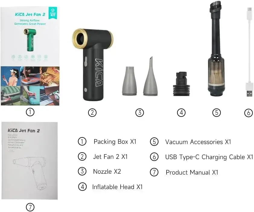 KiCA Jet Fan 2 Combo | Electric Air Duster & Vacuum Kit