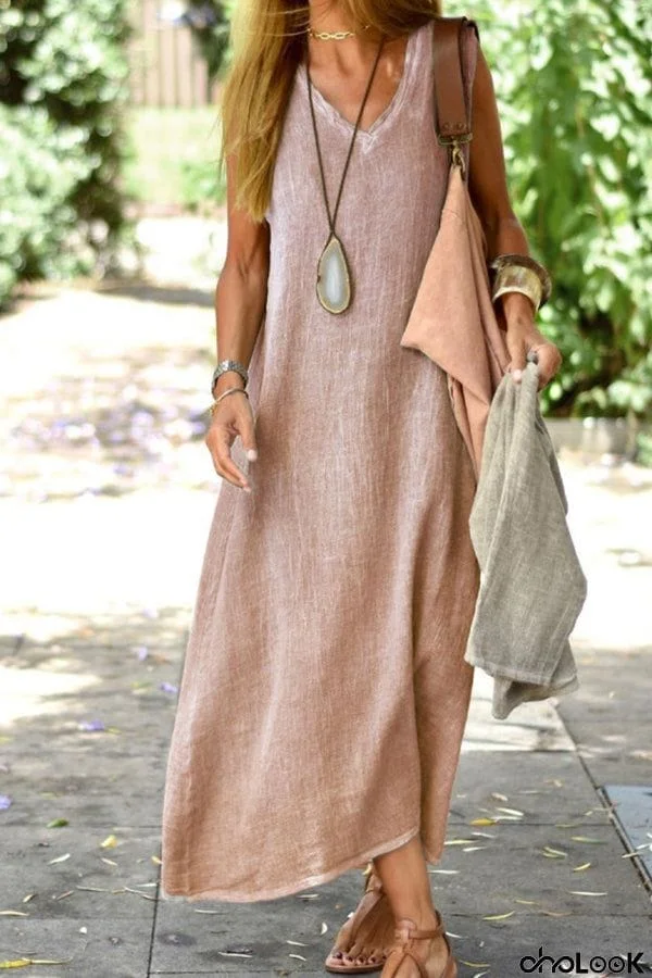 Solid Color Fashion Slim Long Dress