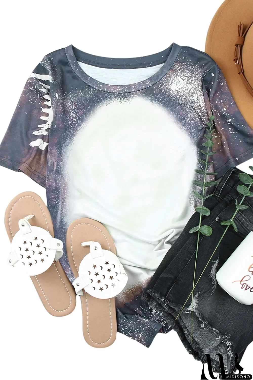 MidiSono - Blank Apparel - Multicolor Crew Neck Bleached Tie-dye Basic Tee