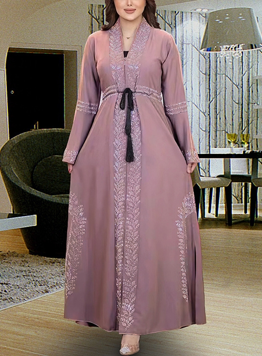 Women's Plus Size Burqa Sequin Trim Flared Long Sleeve Slim Dress | Oxredo Shop Ramadan Sale