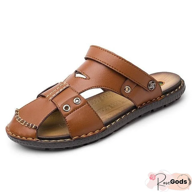 Big Size Men Genuine Leather Sandals Beach Casual Large Slippers Flats Shoes