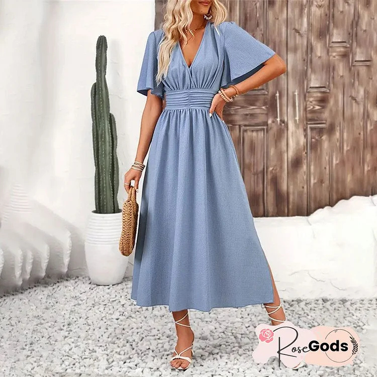 Linen V Neck Sleeveless Maxi Dress