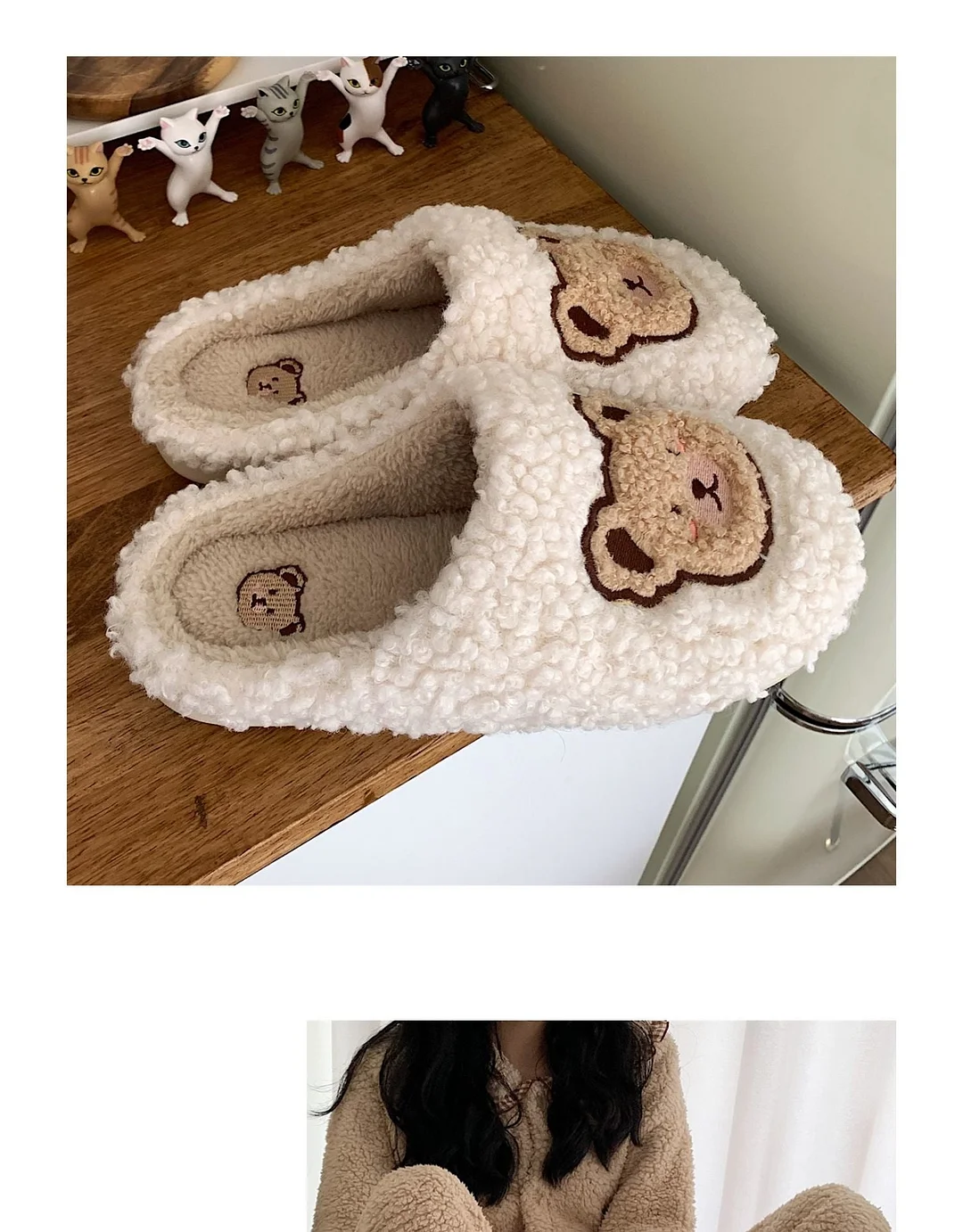 2022 Winter Women Slipper Lovely Bear Cartoon Plush Cotton Home Slippers Female Indoor Household Anti-Skid Thick Bottom Slipper