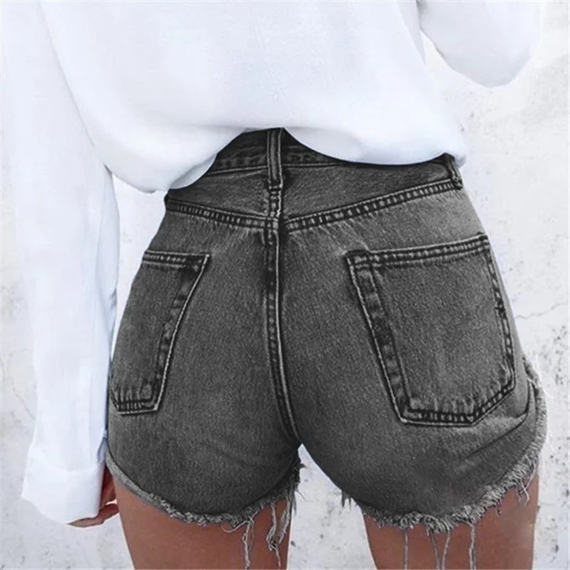  Women's sexy solid color high waist fringe denim shorts - Neojana