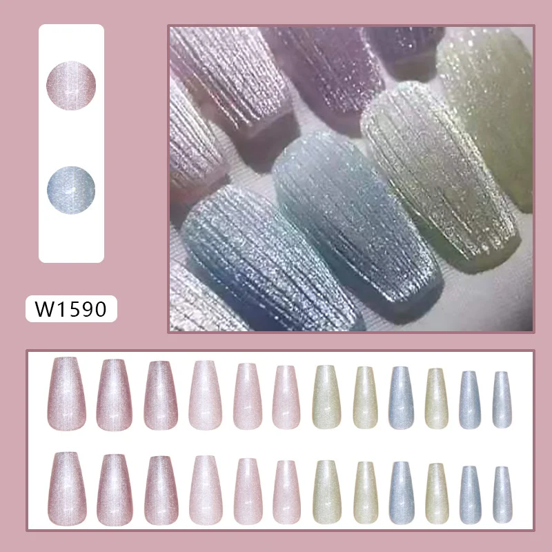 Churchf Churchf Patch Candy Colored Nail Piece Wearing Armor Removable Vertical Stripe Fine Flash Nail Patch 24 Pieces
