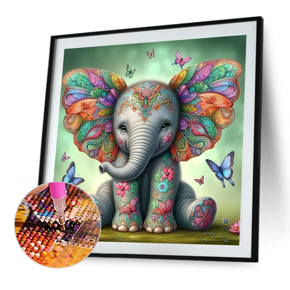 Diamond Painting - Full Round Drill - Butterfly Elephant(Canvas|30*30cm)