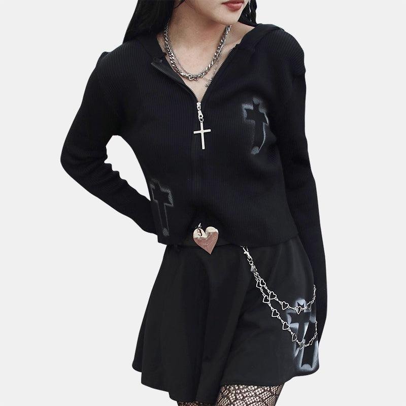 Hand Spray Cross Zipper Cardigan