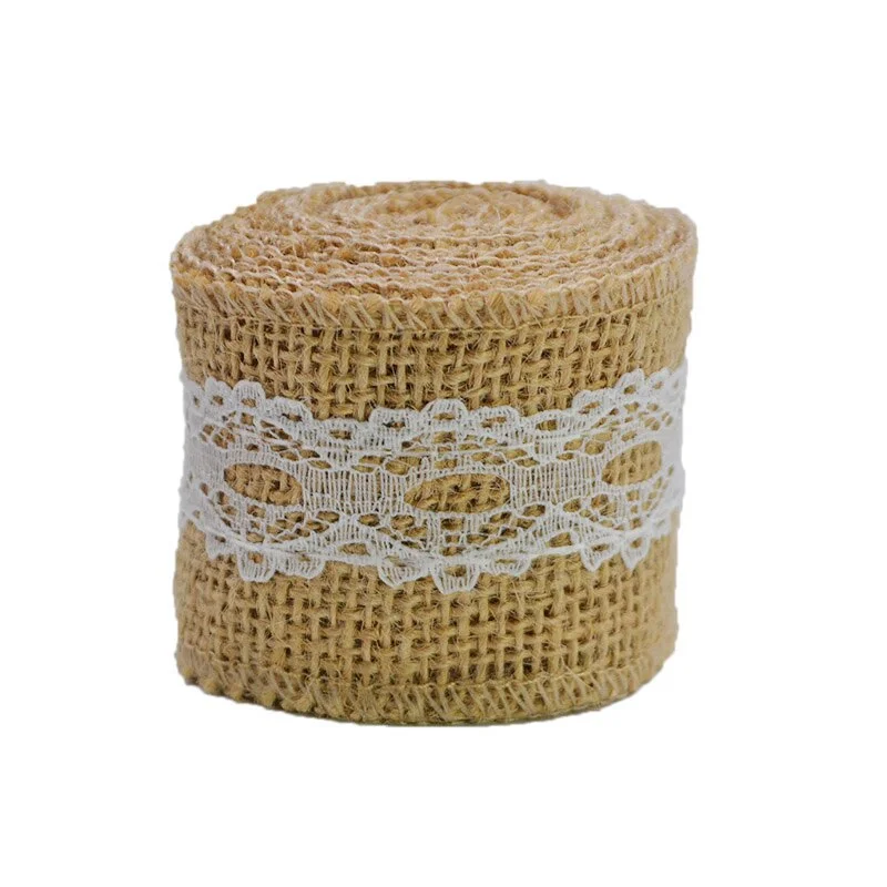 2M 5cm Natural Jute Burlap Ribbon Rustic Wedding Decoration Lace Hessian Vintage Wedding Party Table Decor Christmas Supplies