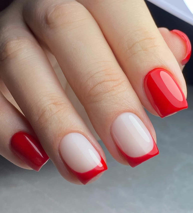 Pink and red French manicure nail art by @nailsbymei | Uñas de gel, Uñas,  Inspo