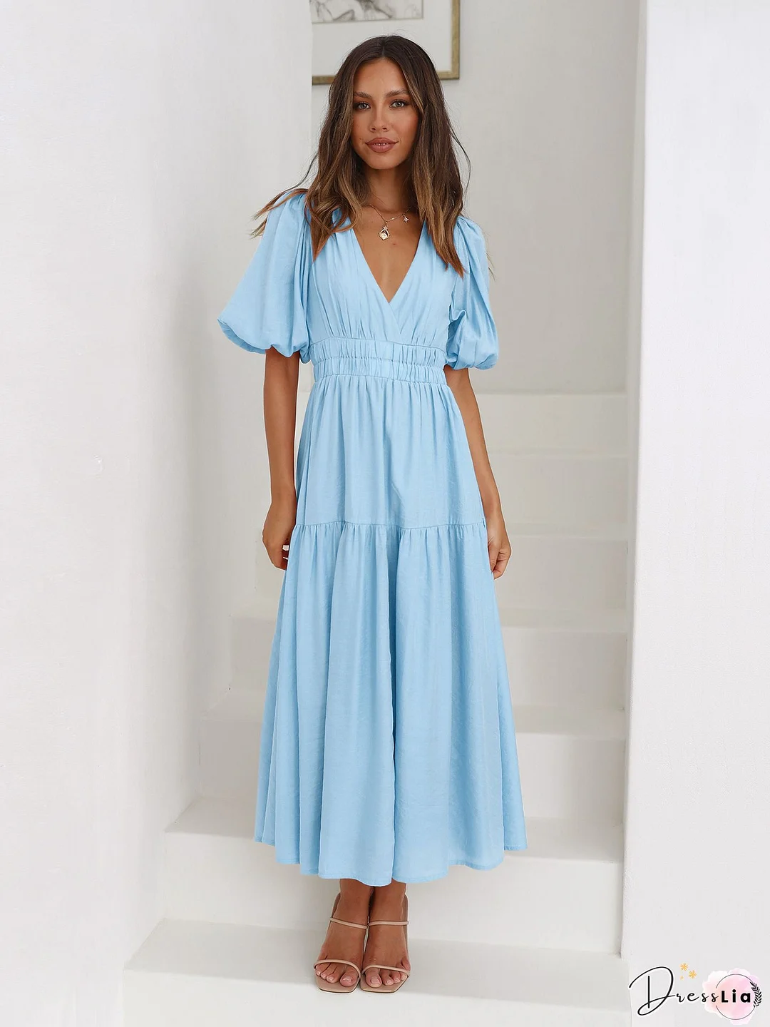 Women Vacation Casual Short Sleeve Maxi Dress
