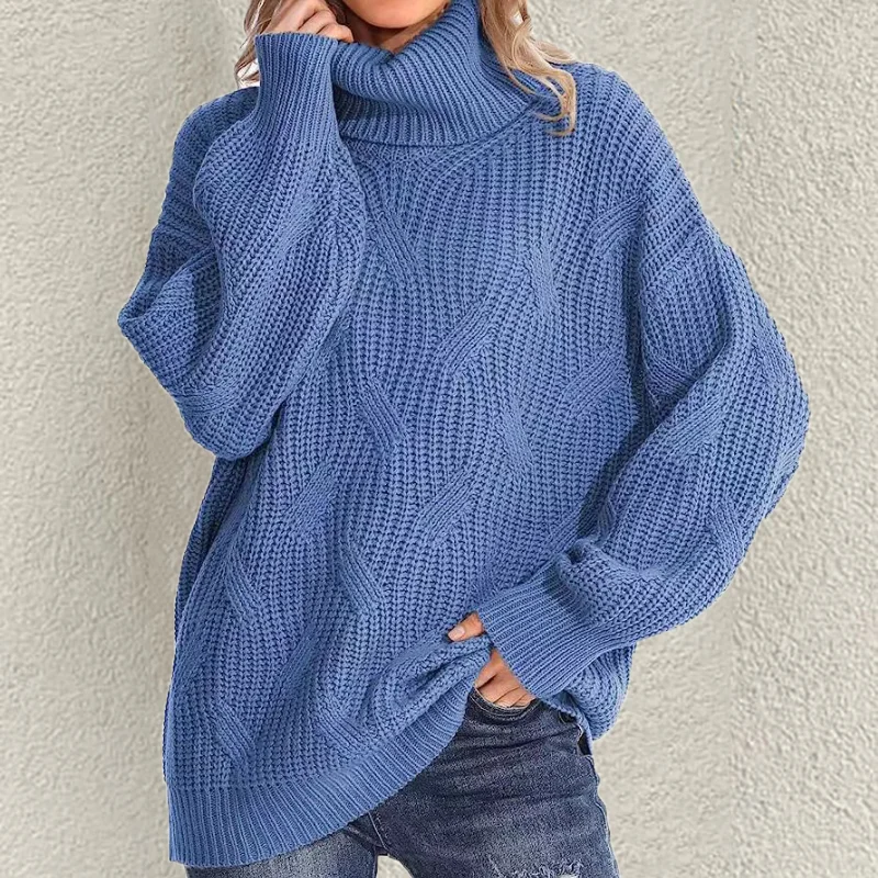Retro Loose Turtleneck Cable Knitted Long Sleeve Sweater