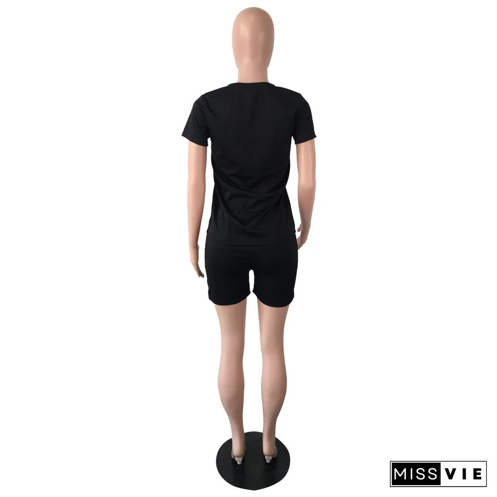 Summer Fashion New Bees Decorative Solid Color Short Sleeve T Shirt Pocket Shorts 2 Piece Set