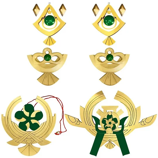 [Wetrose] In Stock Yae Miko Cosplay Props Accessory Staff Weapon Model Head Gear Earring Heisoku Mesa Gohei Onbe Green Xiao