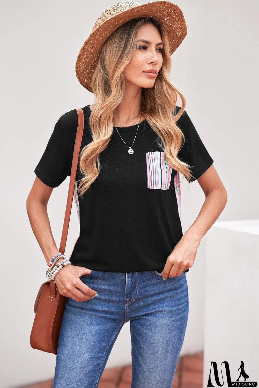 MidiSono - Colorful Serape Striped Splicing T-shirt