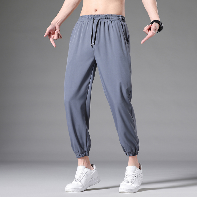 Men Summer Casual Pants Korean Fashion Pants Male Breathable Loose Ankle-length Sweatpants Quick Dry Elastic Trousers Streetwear