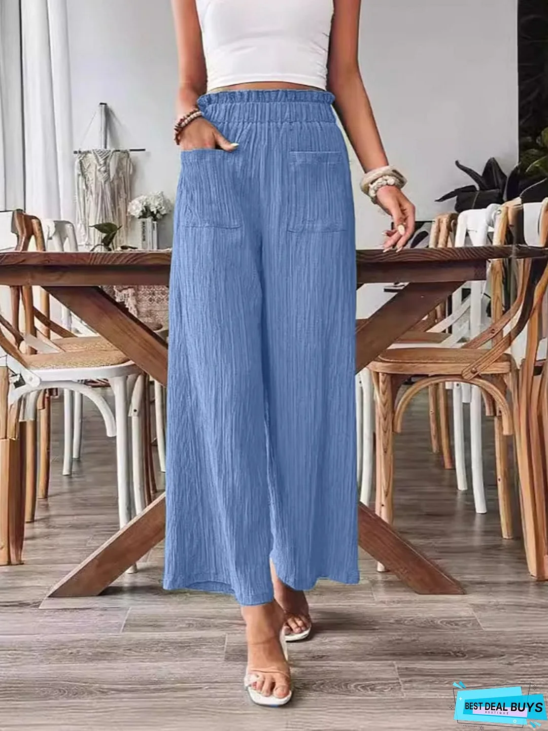 Pocketed Elastic Waist Wide Leg Pants