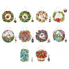 DIY Diamond Painting Hanging Christmas Flower Wreath With Lamp String Kit Home Door Decor