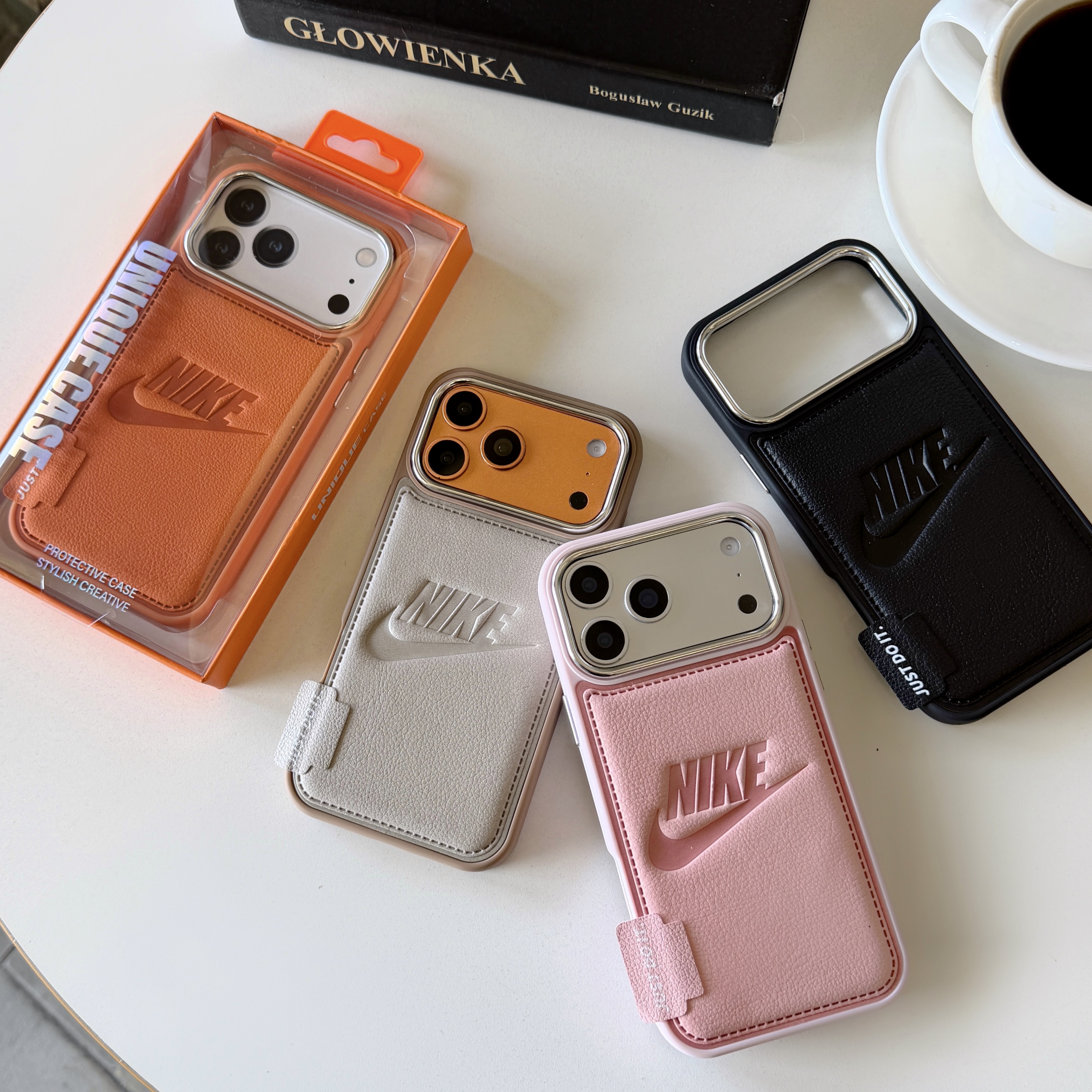 Embossed Nike Leather Protective Cover - Just Do It Design Compatible with iPhone 13 to 17