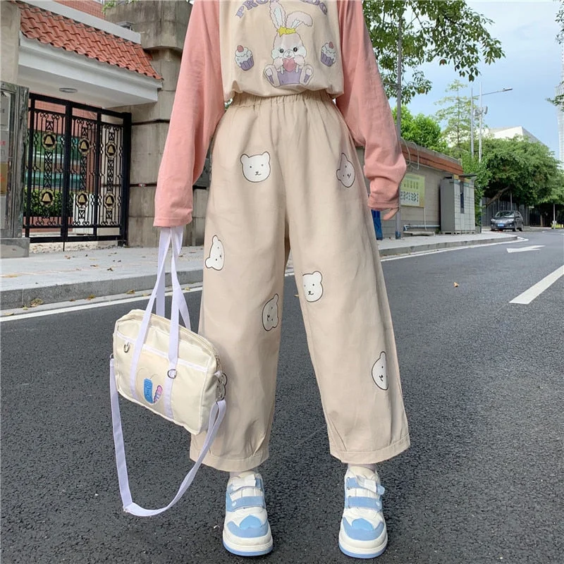 Japanese Kawaii Bear Printing High Waist Elastic Pants SP16811