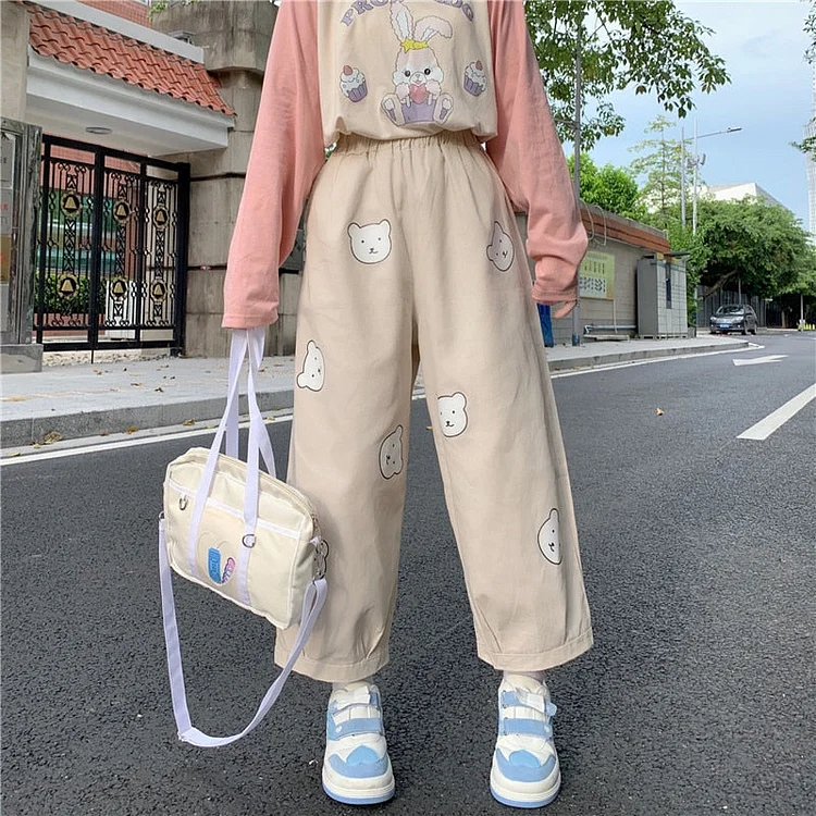 Japanese Kawaii Bear Printing High Waist Elastic Pants SP16811