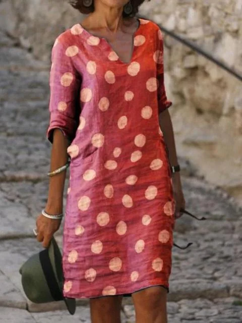 Casual Polka Dot Round Neckline A-line Dress-Allyzone-Allyzone