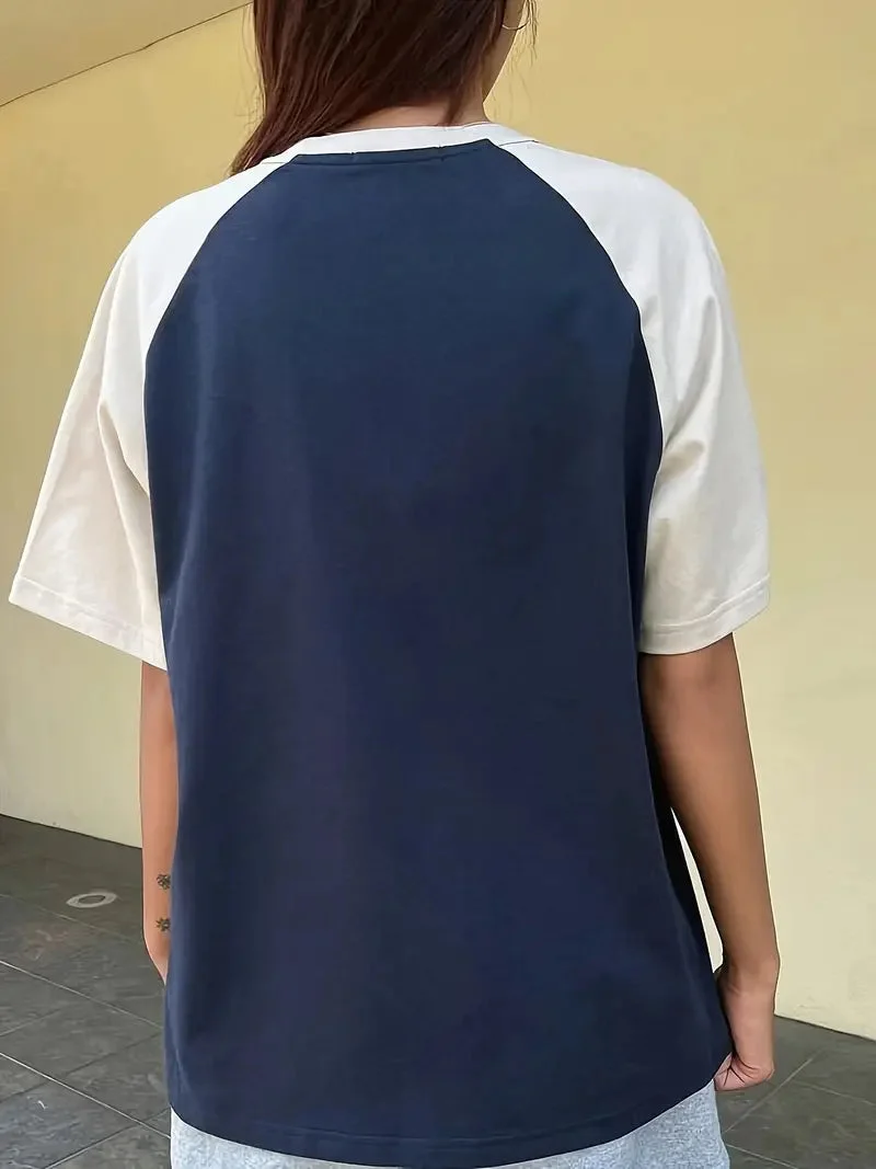 Brownm retro letter print top with raglan sleeves