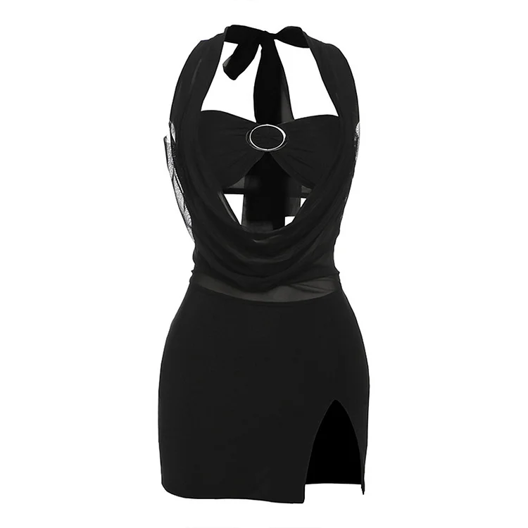 Women's Halter Strap Backless Gauzy Sheath Dress