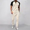 Men's Casual Color-Block Waffle-Knit Short-Sleeve T-Shirt & Long Pants Two-Piece Set by Inlyline