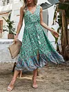 V-Neck Sleeveless Floral Print Split-Front Loose Midi Dress