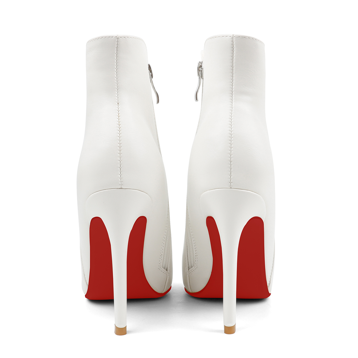 100mm Women's High Heels Pointed Toe Zipper Red Bottoms Boots-MERUMOTE