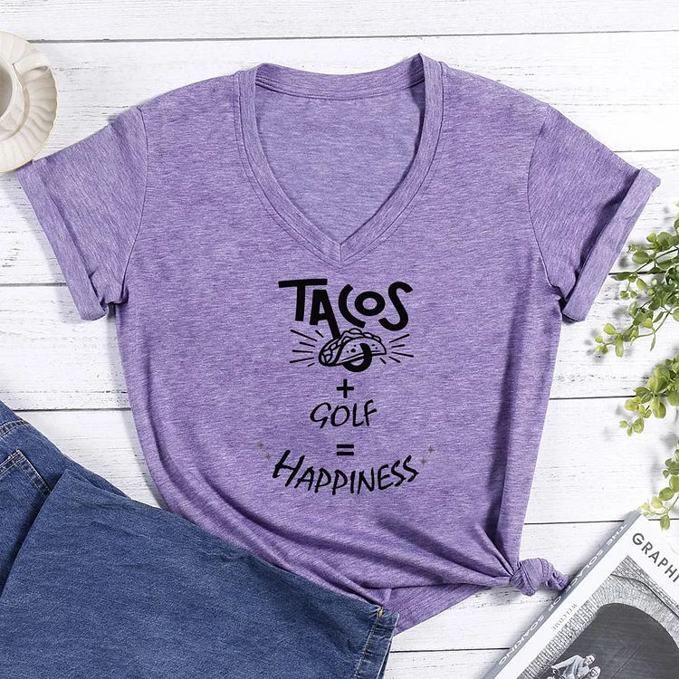 Tacos + Golf Happiness V-neck T Shirt-Annaletters