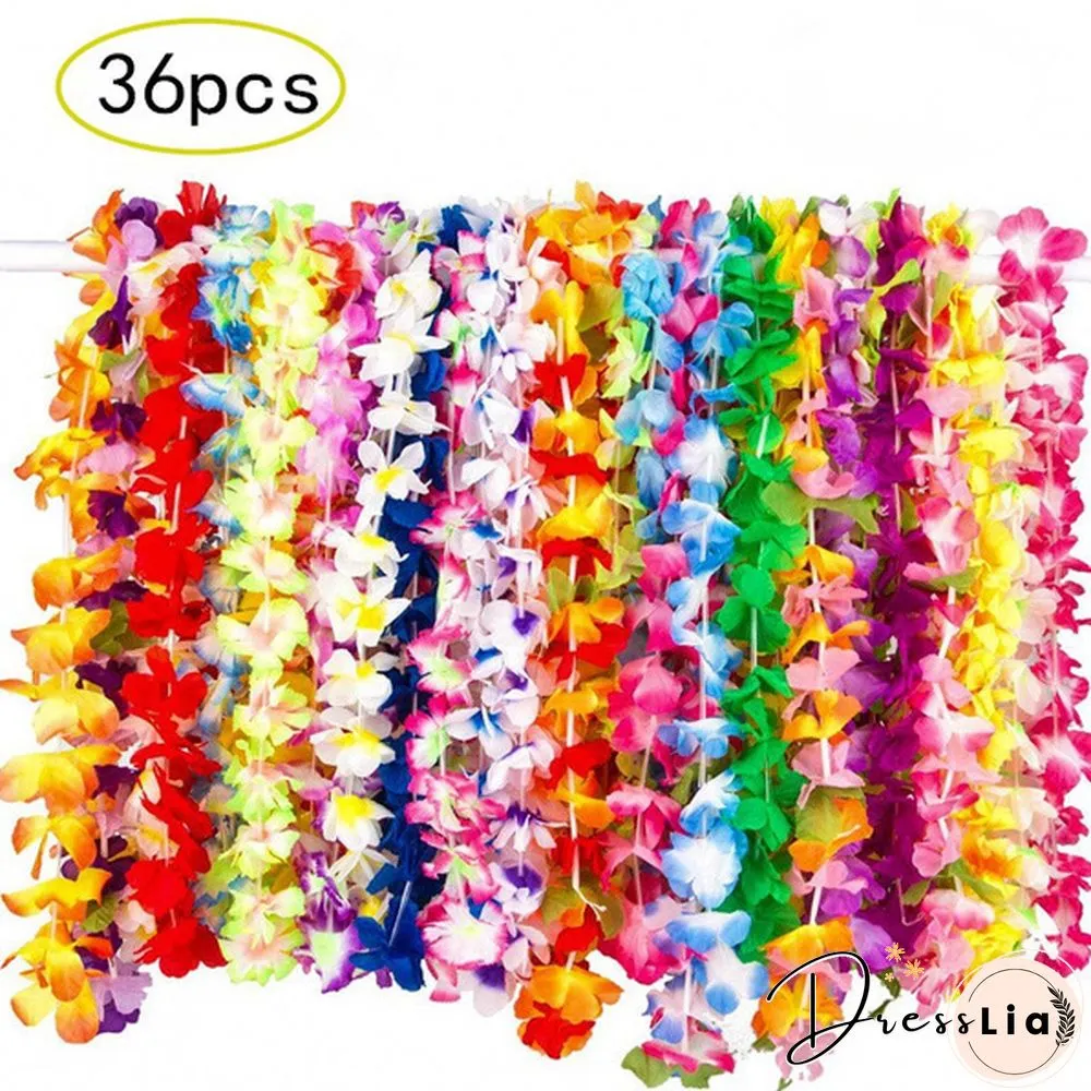 Hawaiian Wreath Leis Garland Artificial Necklace Hawaii Flowers Party Supplies Beach Fun