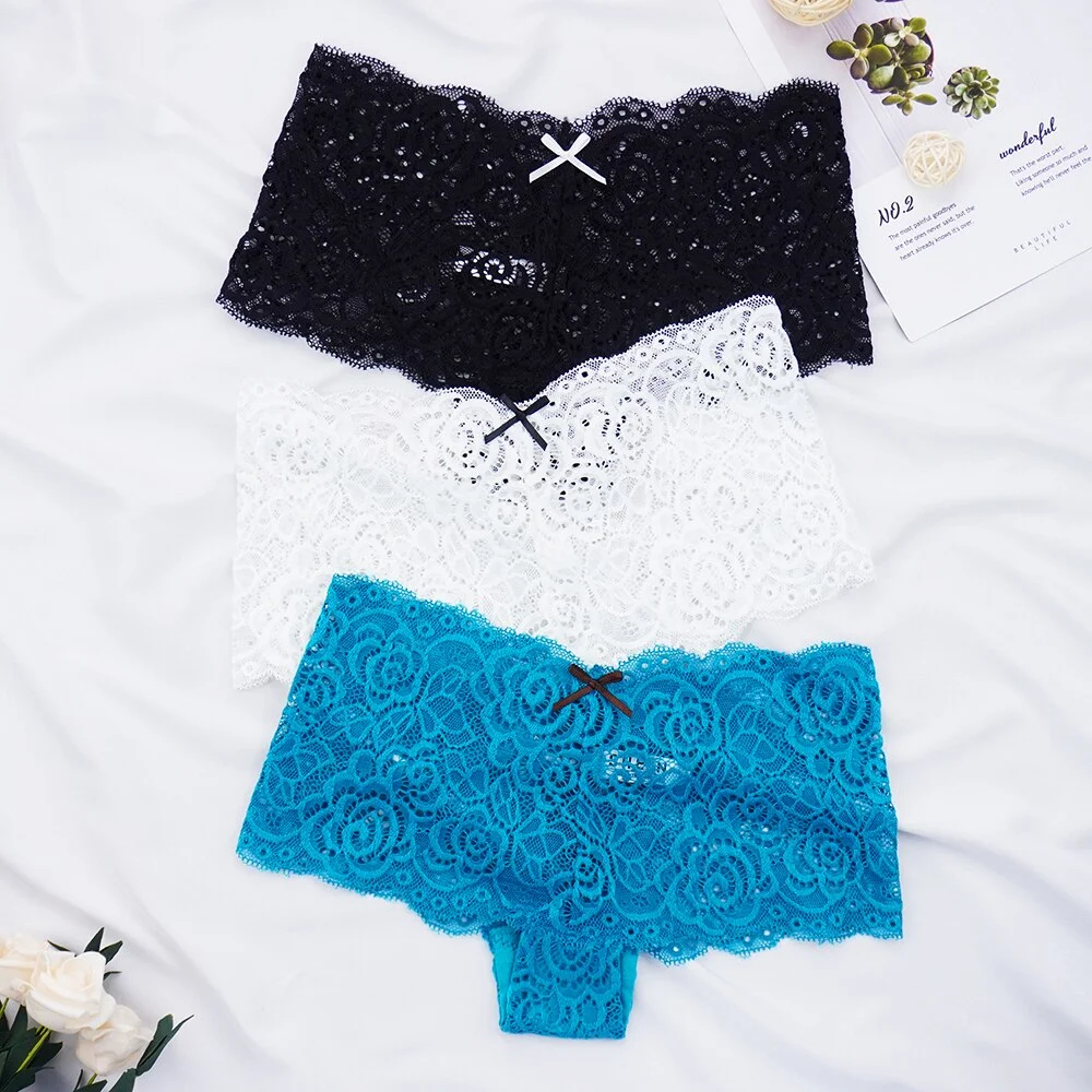 Billionm Sexy Women's Panties Boyshort Lace Underwear Plus Size Woman Boxers Seamless Transparent Pants Solid Underpants S-4XL