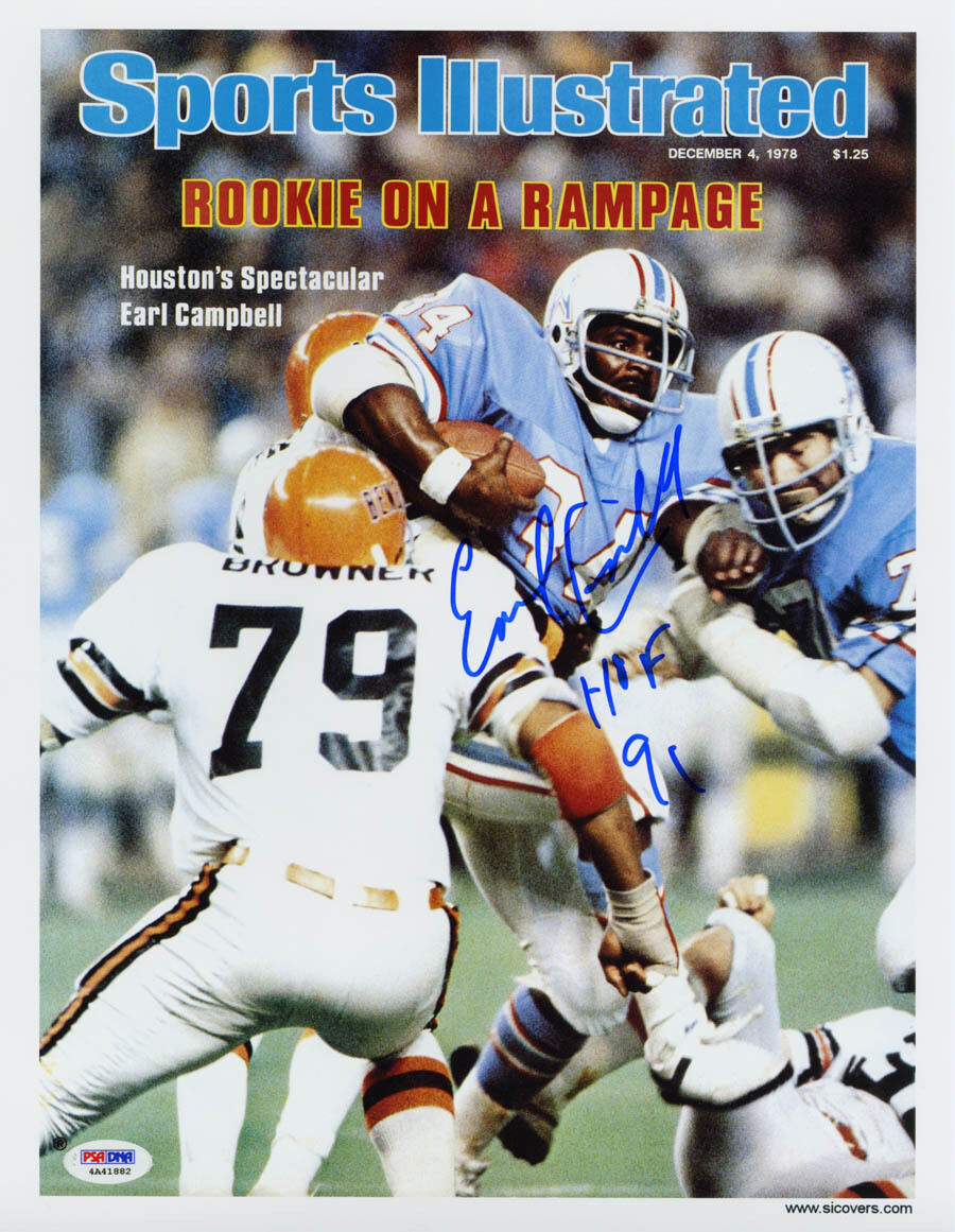 Earl Campbell SIGNED Sports Illustrated Print Oilers ITP PSA/DNA AUTOGRAPHED