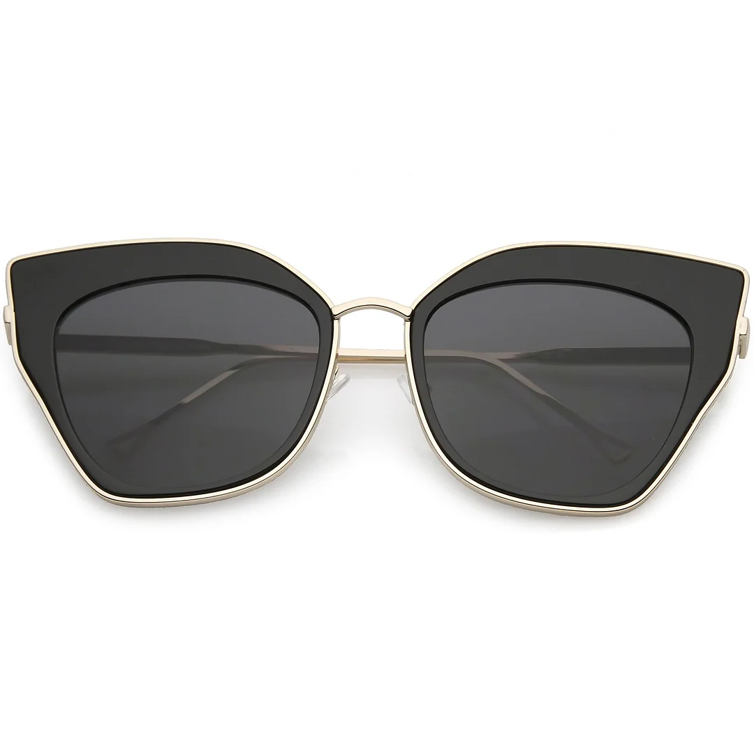 Oversize Pointed Cat Eye glasses Slim Metal Nose Bridge Neutral Square Lens 58mm