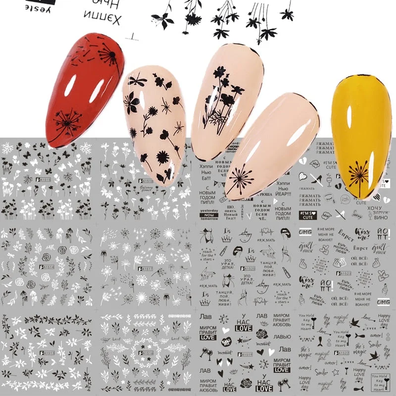 Harunouta 12pcs Black Snake Nail Stickers Wave Line Transfer Sliders Decoration Abstract Image Nail Art Designs Water Decals